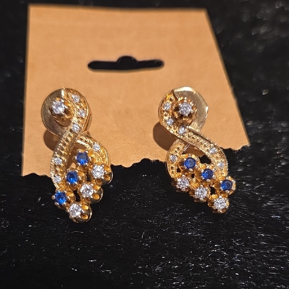Elegant Gold and Blue Crystal Earrings